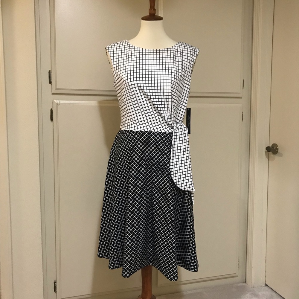 Tahari Mini Check Two Tone Dress